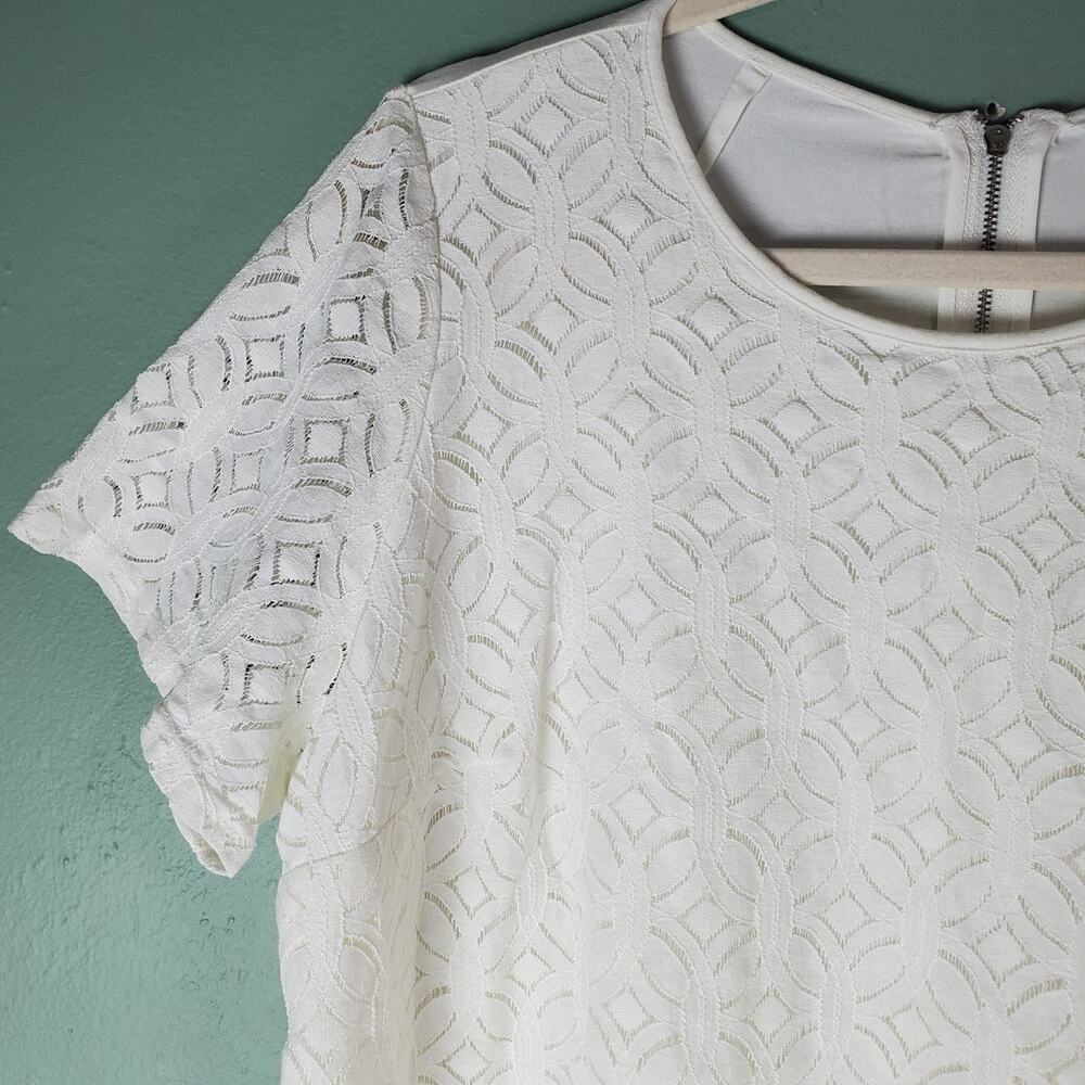 Market & Spruce Womens White Hans Crochet Front Top Short Sleeve Size 2X - Picture 4 of 6